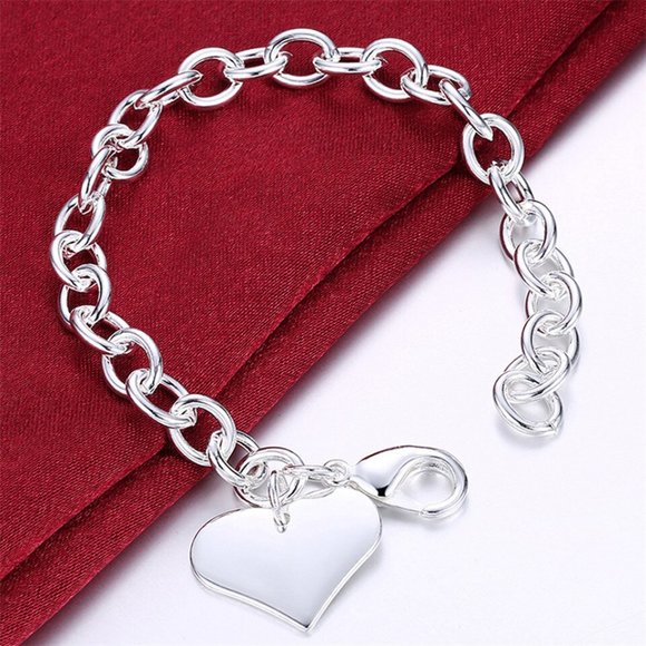 Jewelry 925 Silver Heart Chain Link Bracelet Poshmark